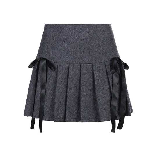 Pleated bowknot contrast high rise A line mini skirt