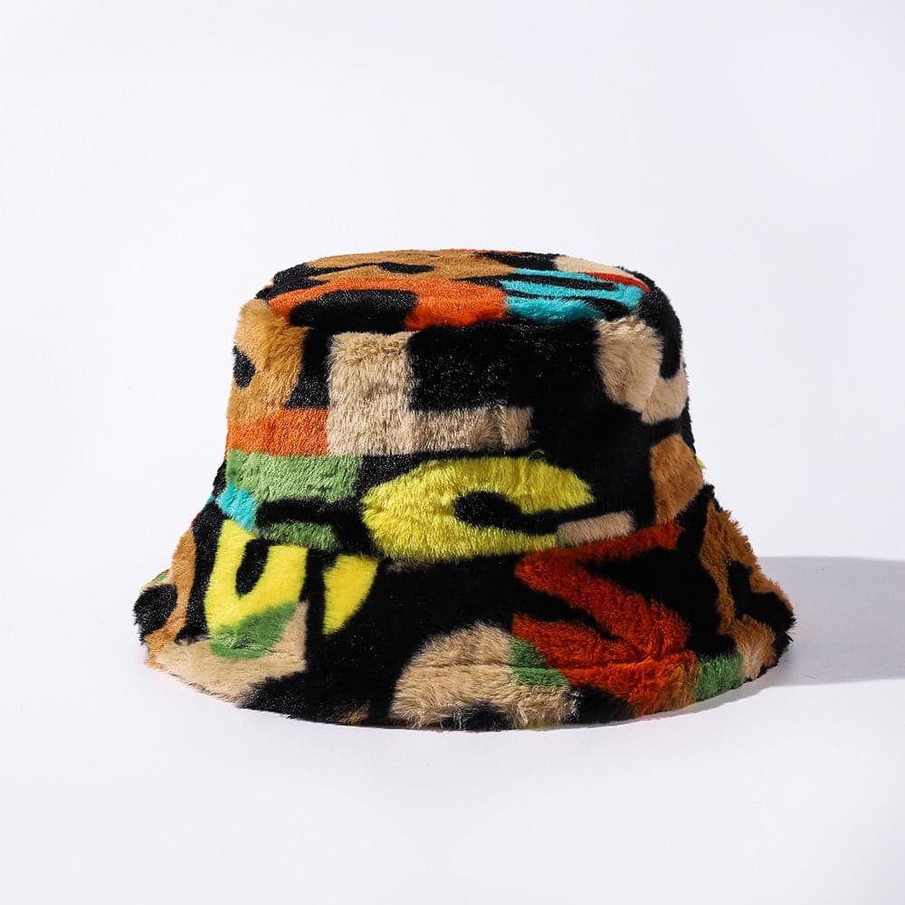 Contrast fluffy print fisherman bucket hat