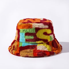 Contrast fluffy print fisherman bucket hat