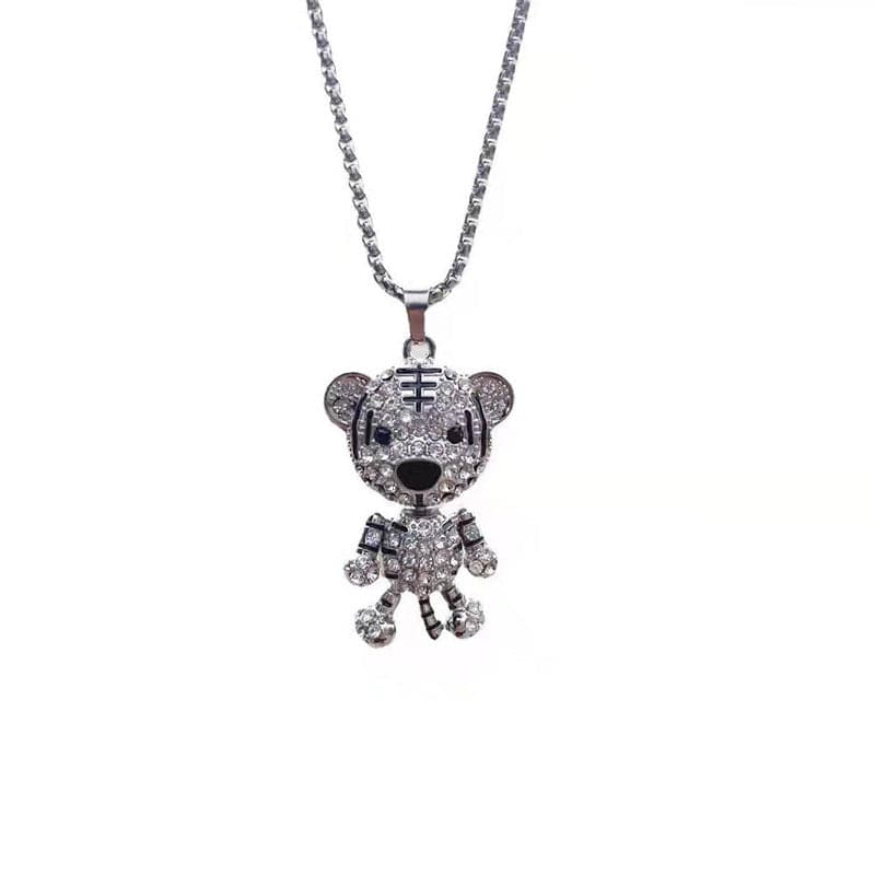 Bear pendant rhinestone necklace