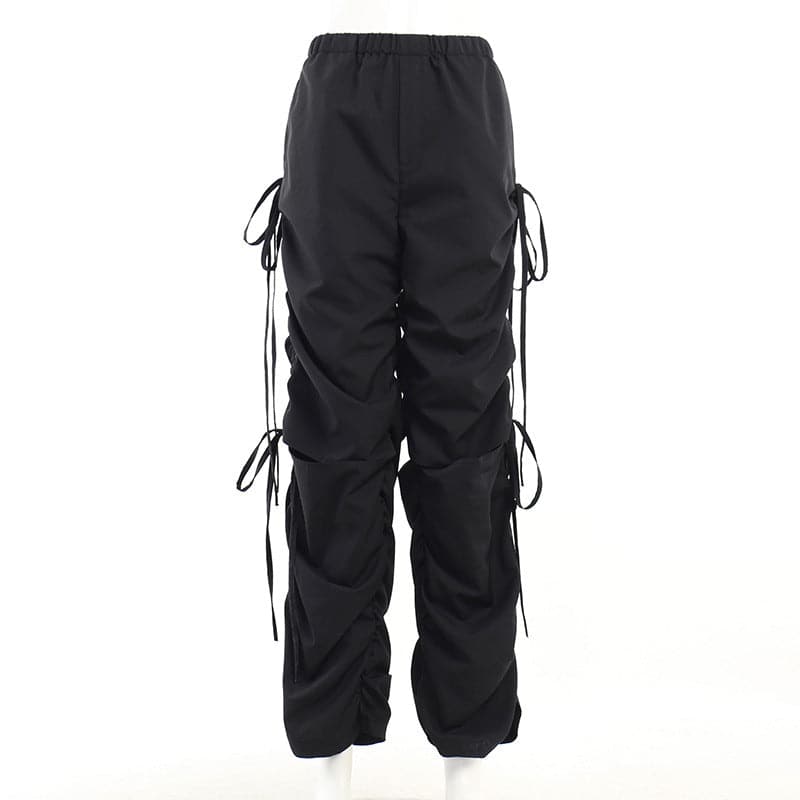 Drawstring self tie solid ruched pant