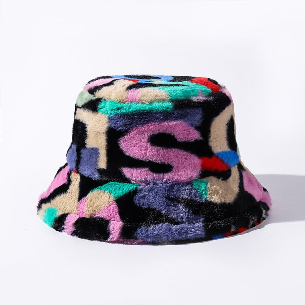 Contrast fluffy print fisherman bucket hat