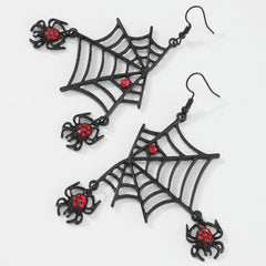 Spider web pendant rhinestone drop earrings