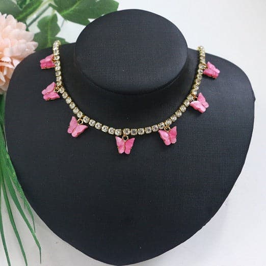 Butterfly pendant choker necklace