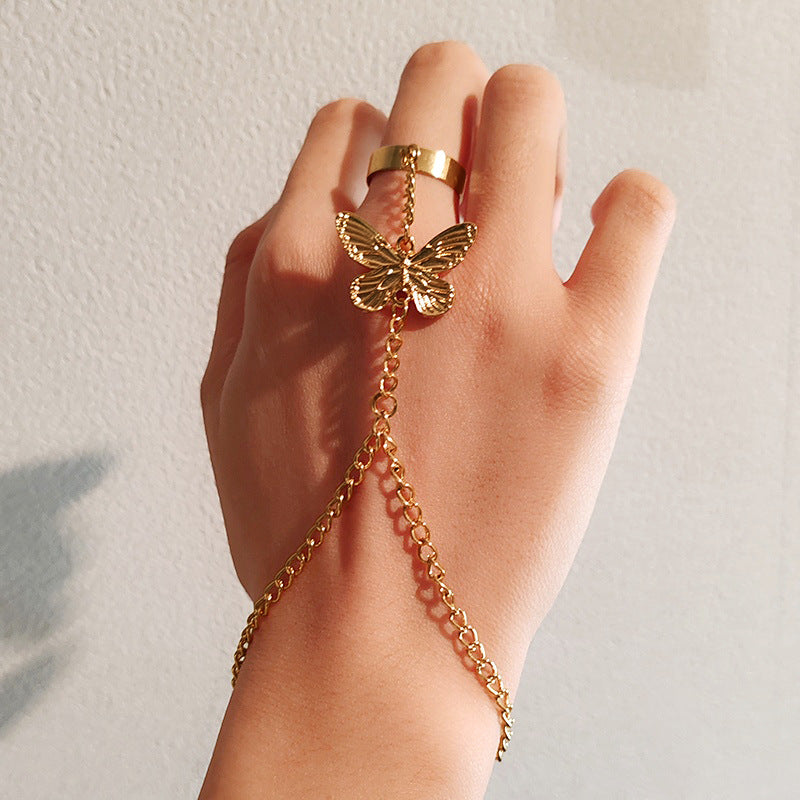 Butterfly pendant chain ring bracelet