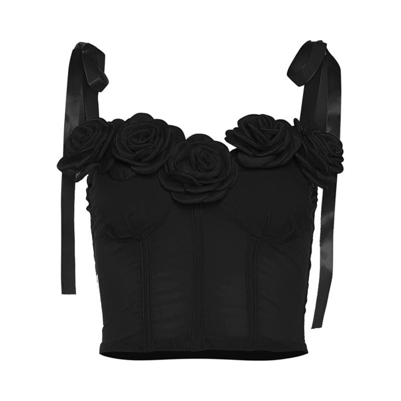 Rückenfreies Bustier-Crop-Top aus Netzstoff mit Blumenapplikation zum Selbstbinden