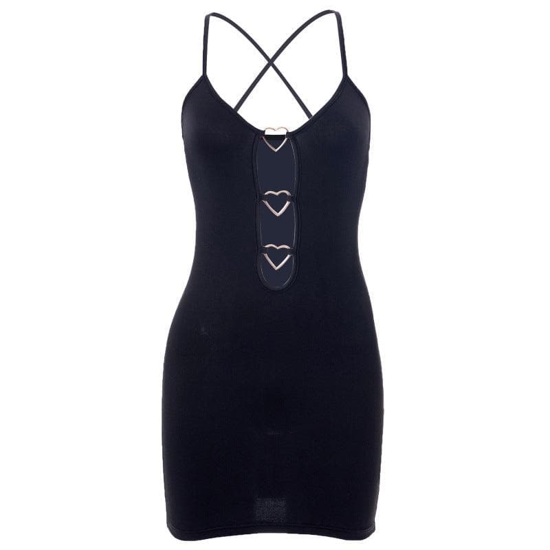 Heart ring hollow out cross back dress