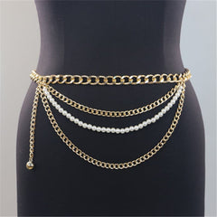 Beaded faux pearl layered waist chain