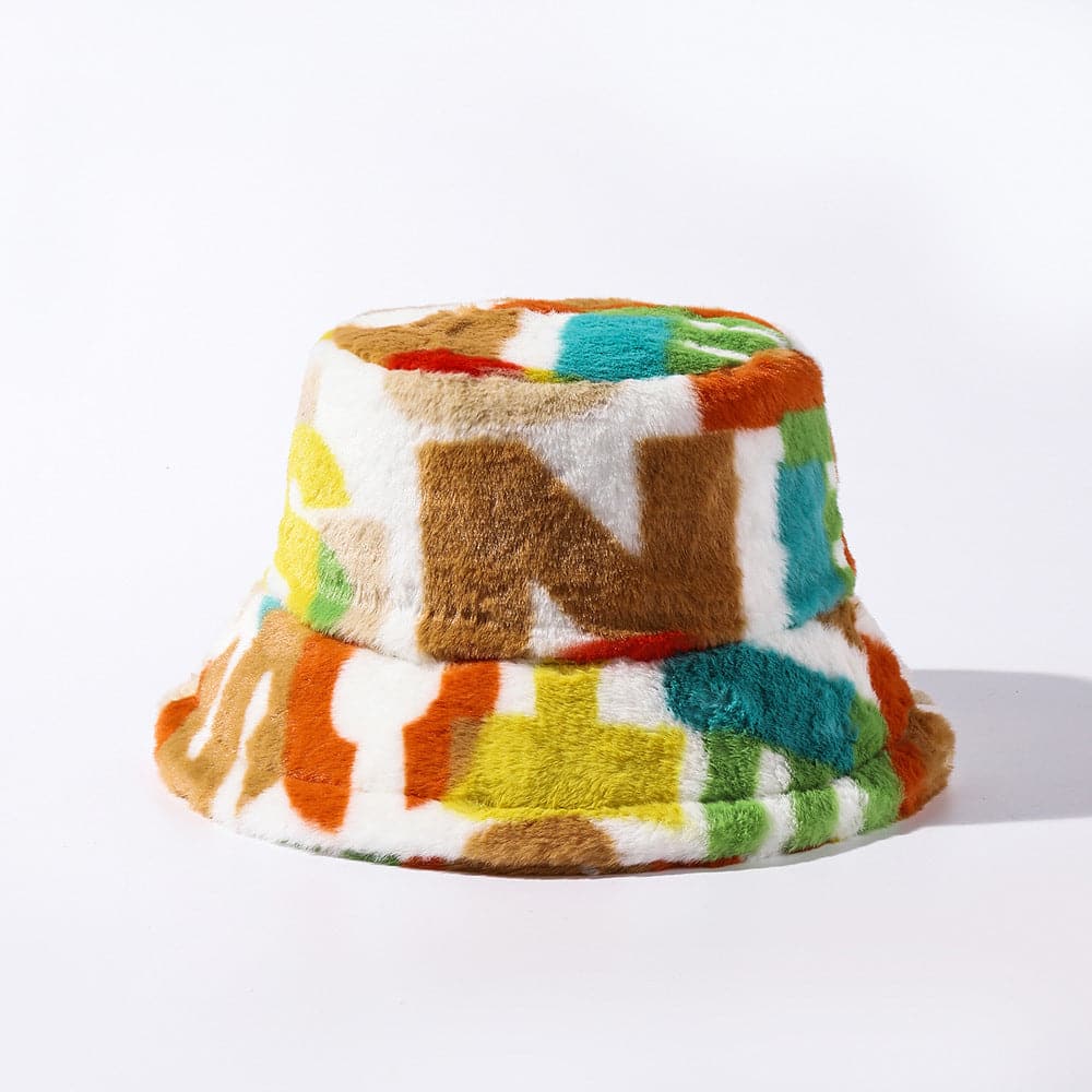 Contrast fluffy print fisherman bucket hat