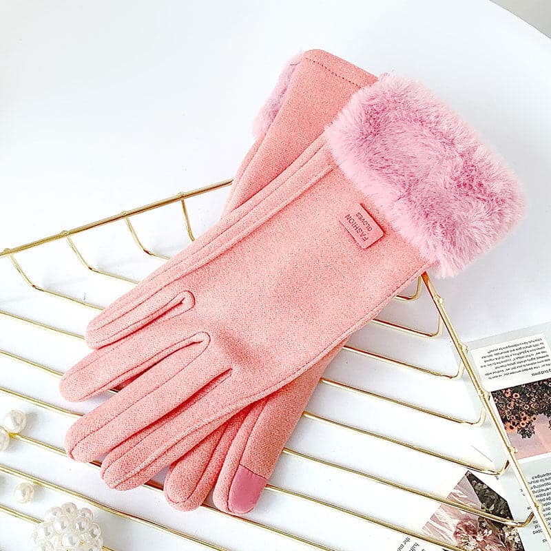 Winddichte, flauschige Touchscreen-Handschuhe mit Etikett