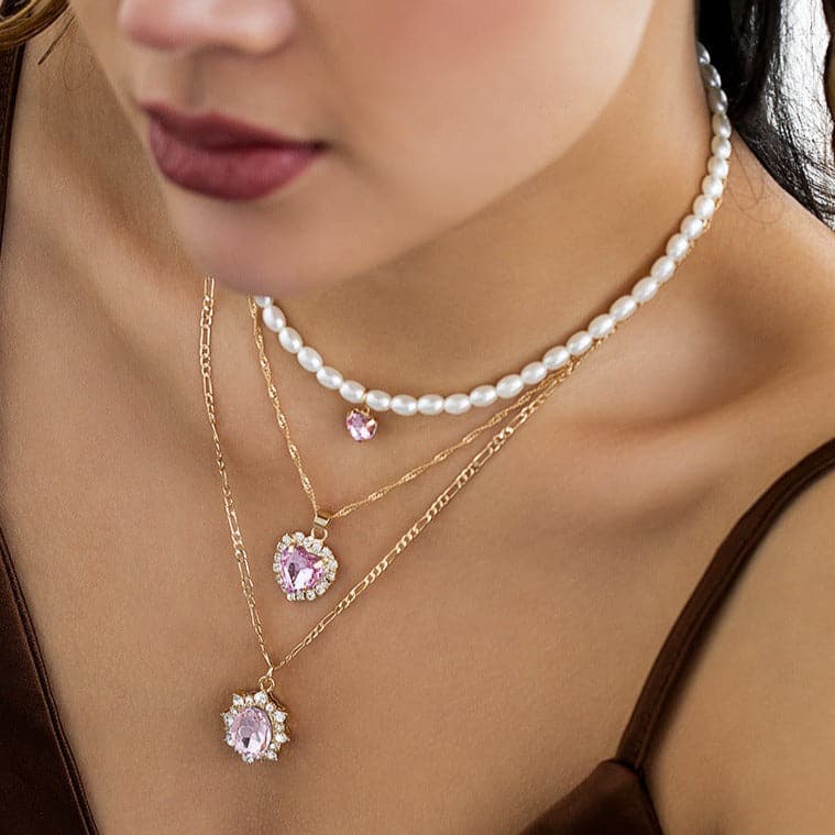 Faux pearl pendant 3 pcs choker necklace