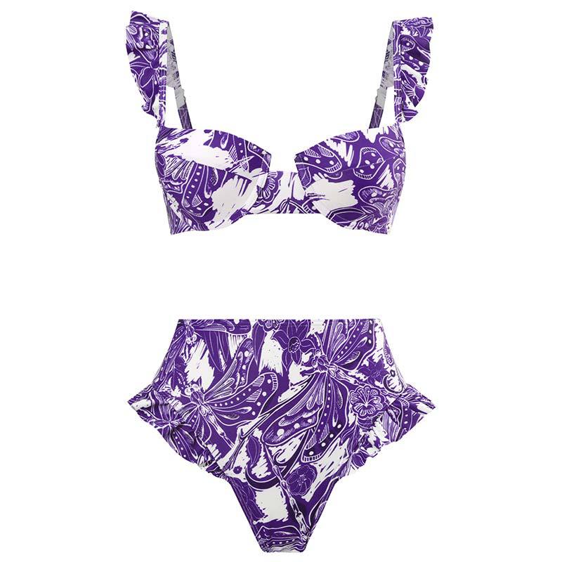 Traje de baño bikini con estampado abstracto en contraste 