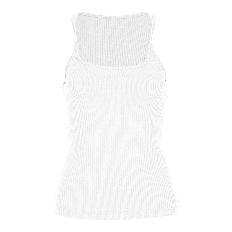 Ribbed solid sleeveless patchwork square neck top