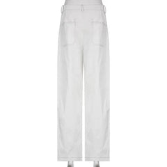 Solid zip-up pocket low rise button wide leg