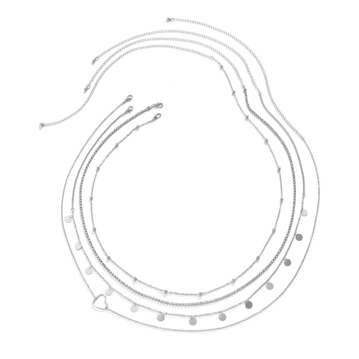 Cadena de cintura con diamantes de imitación en forma de corazón, 4 piezas 