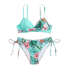 Gepolsterter Camisole-Bikini mit Blumenmuster und überkreuzter Vorderseite zum Selbstbinden