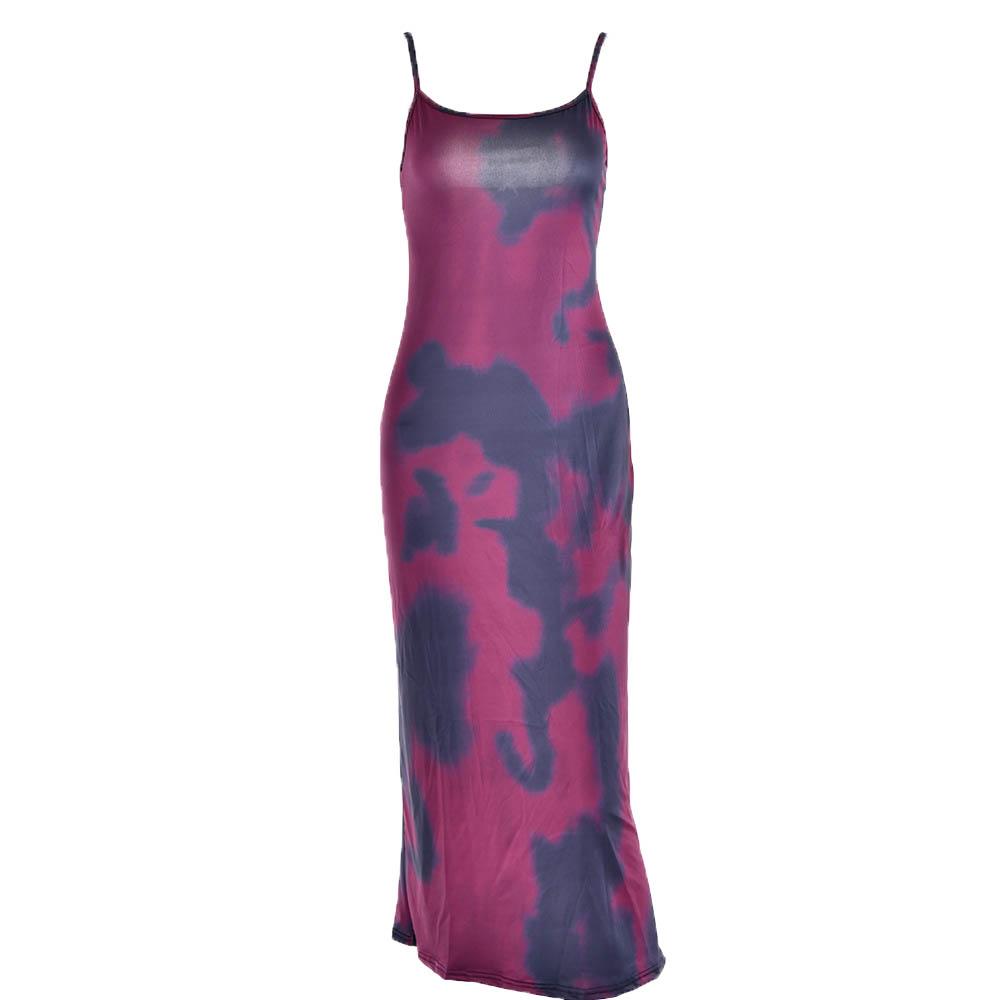 Tie dye contrast backless cami maxi dress