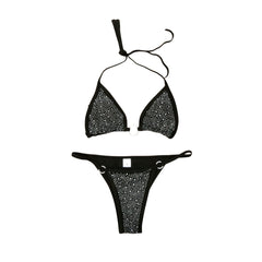 Rückenfreier Neckholder-Bikini mit Perlen und O-Ring zum Selbstbinden