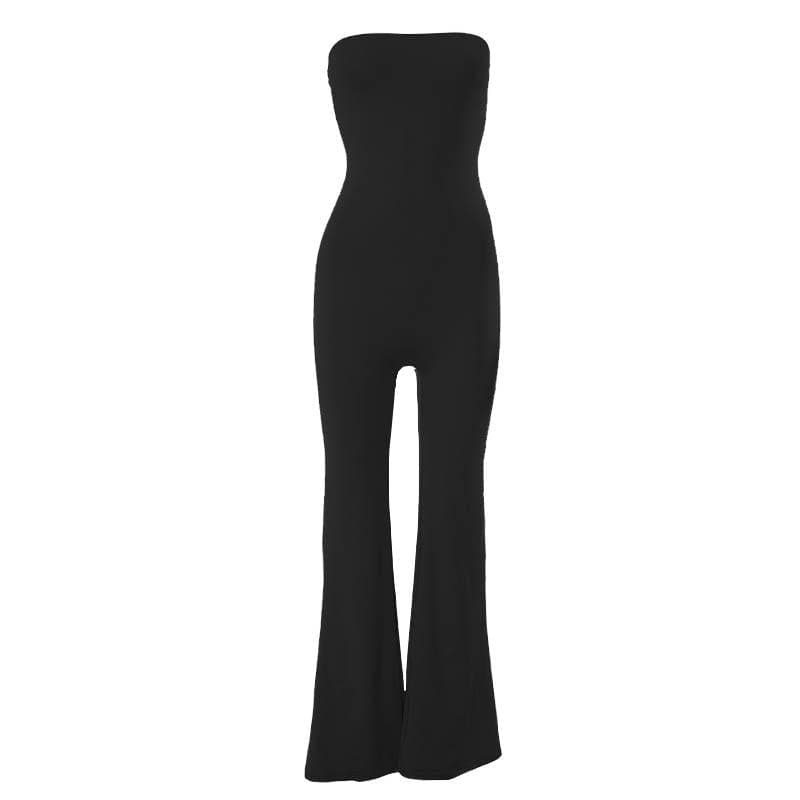 Solid sleeveless backless tube flared jumpsuit