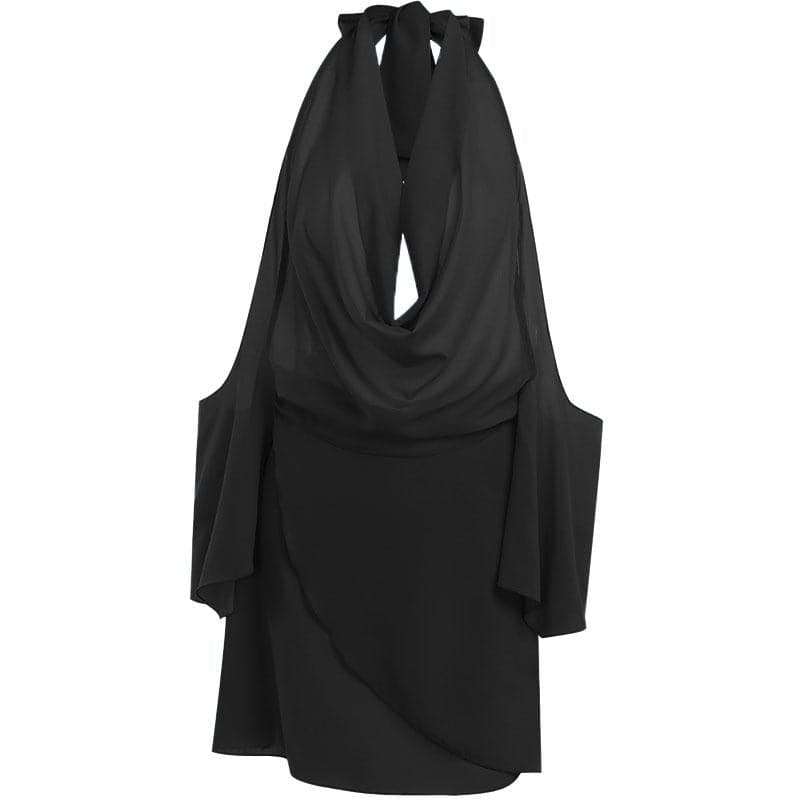 Schulterfreies Neckholder-Minikleid mit ausgestellten Ärmeln und Wasserfallausschnitt 