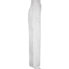 Solid zip-up pocket low rise button wide leg