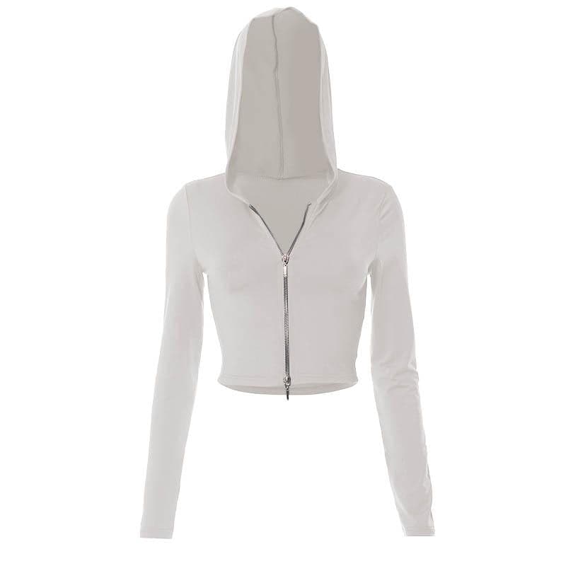 Hoodie zip-up solid long sleeve crop top