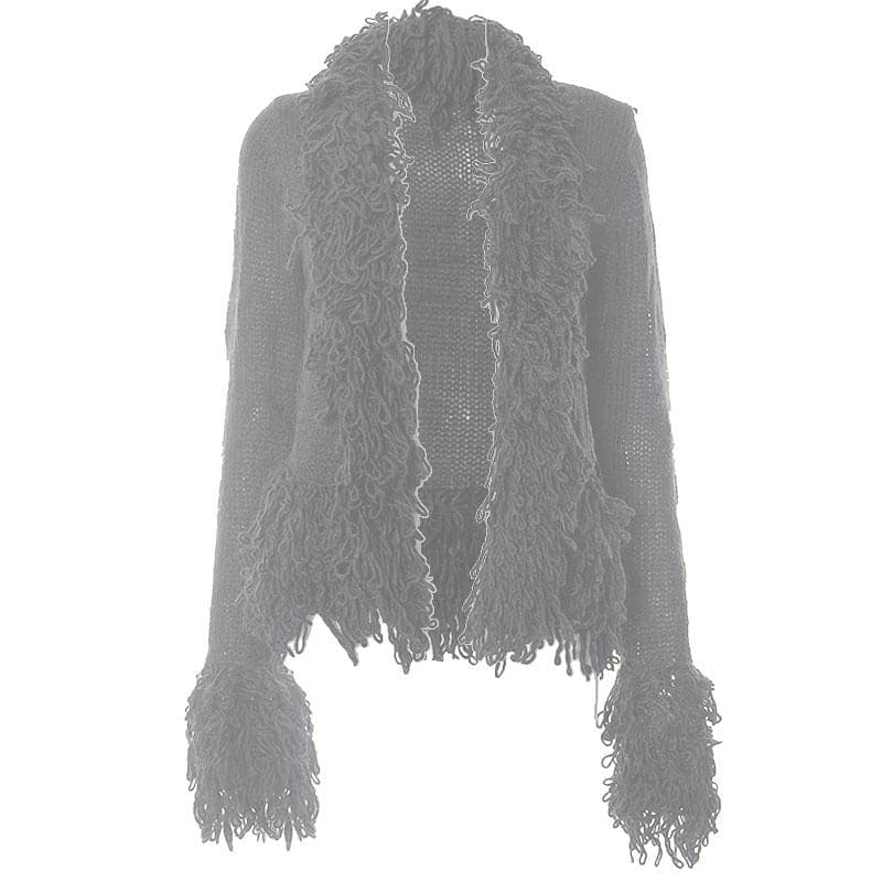 Knitted solid long sleeve tassels coat top