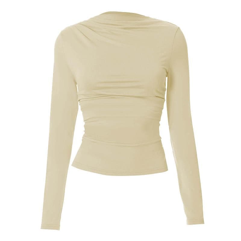 Ruched crewneck solid long sleeve top