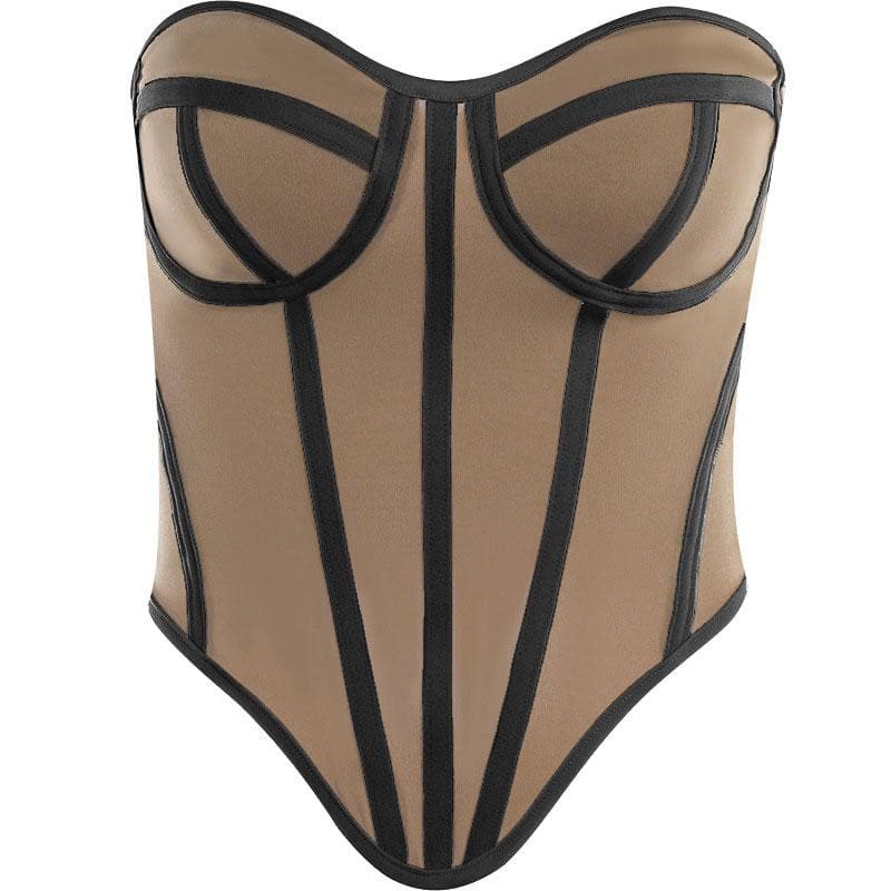 Mesh contrast sweetheart neck backless corset tube top