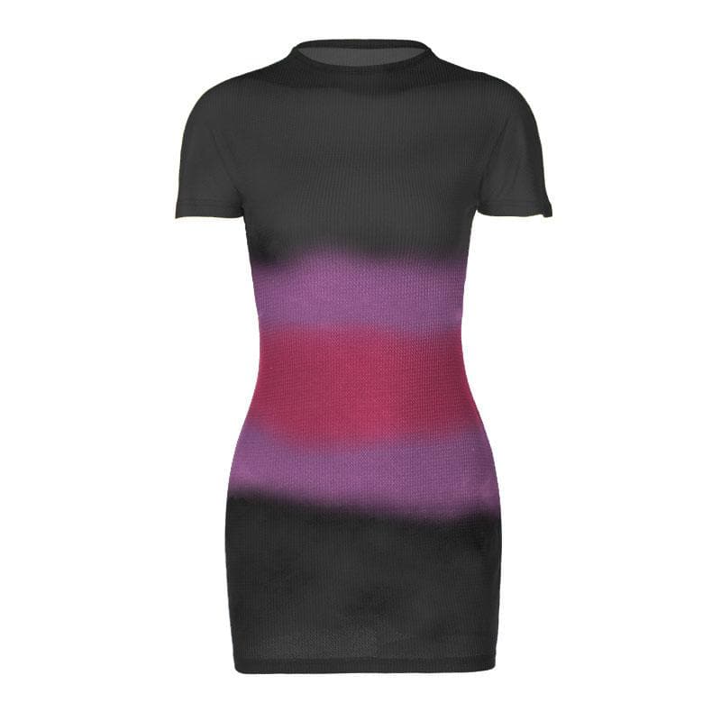 Tie dye contrast short sleeve crewneck mini dress