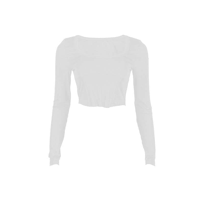 Top corto liso de manga larga con escote en U y bustier 