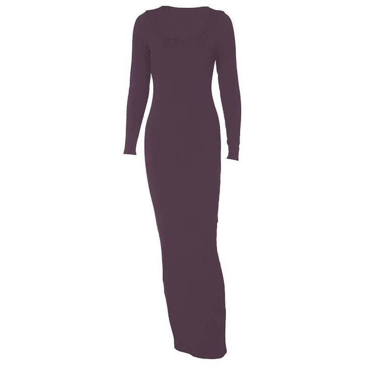 Long sleeve solid u neck maxi dress