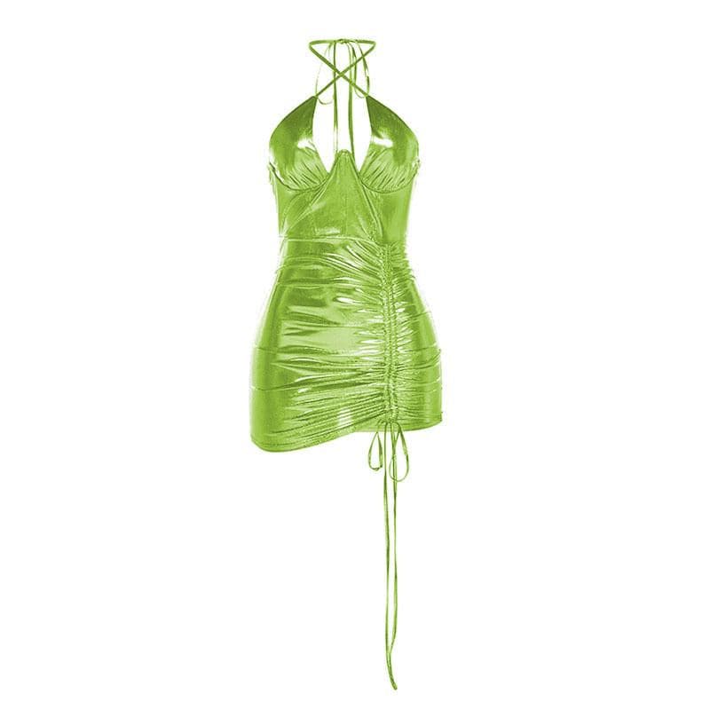 cross halter neckline low back mini dress in pastel green Meet Me Backless Halter Neck Mini Dress