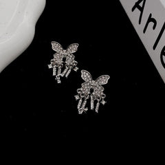 Butterfly pendant tassels rhinestone earrings