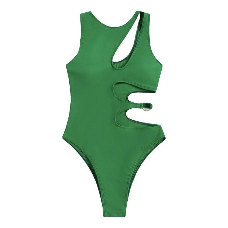 Hollow out solid o ring irregular one piece swimwear