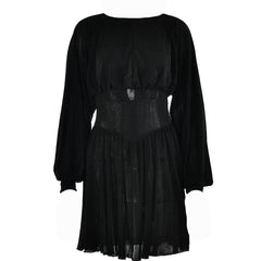 Button ruched corset solid long sleeve mini dress