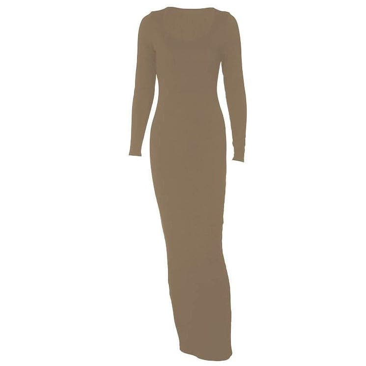 Long sleeve solid u neck maxi dress