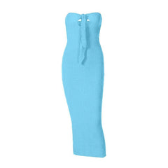 Hollow out knitted backless self tie solid textured tube maxi dress