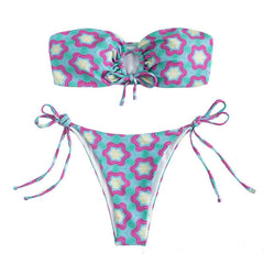 Gepolsterter Tube-Bikini mit kontrastierendem O-Ring und Blumenmuster zum Selbstbinden