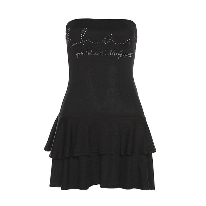 Beaded solid ruffle backless tube mini dress