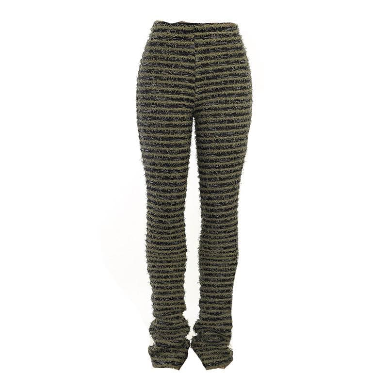 Striped textured high rise contrast pant