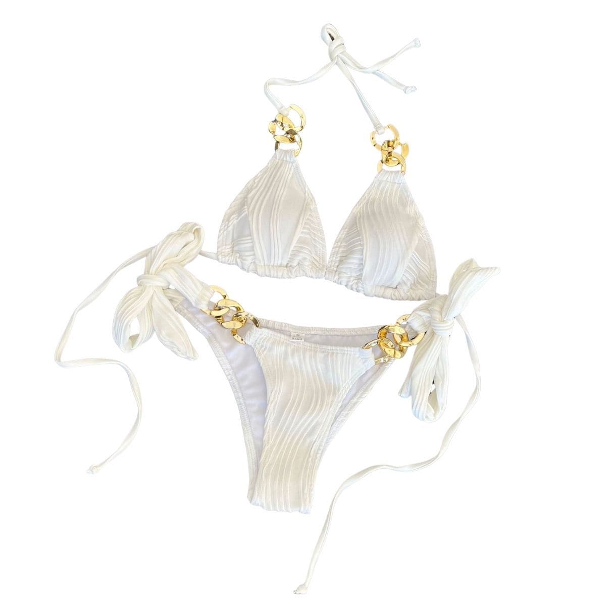 Neckholder-Bikini mit strukturierter Metallkette zum Selbstbinden, rückenfrei, einfarbig