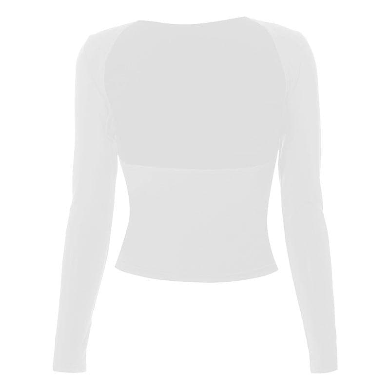 Hollow out solid long sleeve backless top