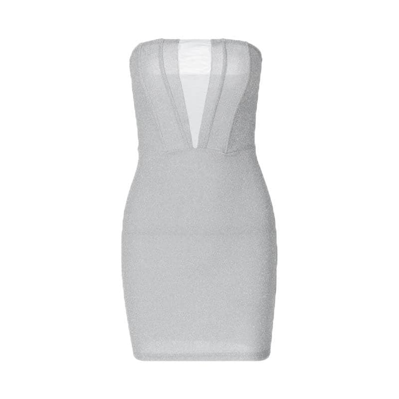 Textured mesh patchwork corset backless tube mini dress