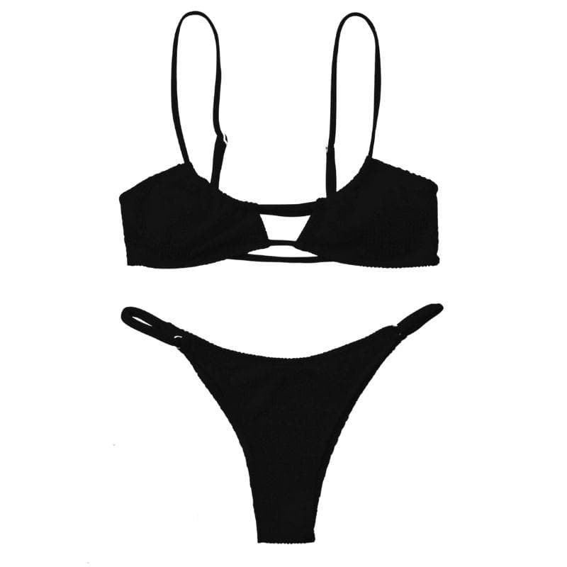 Ausgehöhlter, strukturierter, einfarbiger Camisole-Bikini 