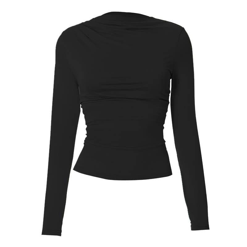 Ruched crewneck solid long sleeve top