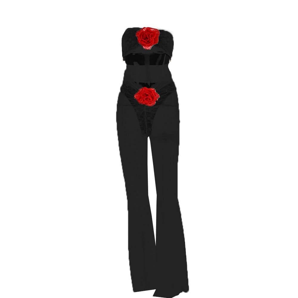 Jumpsuit mit Blumenapplikationen und kontrastierender Aussparung, gerüschter Spitze und Kontrast 