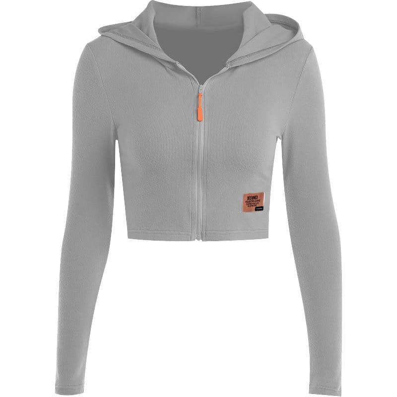 Hoodie zip-up solid long sleeve crop top