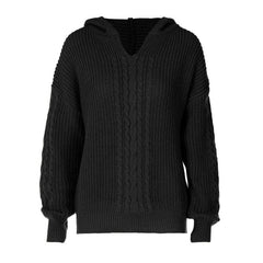 Sudadera con capucha de manga larga de punto liso con cuello en V 