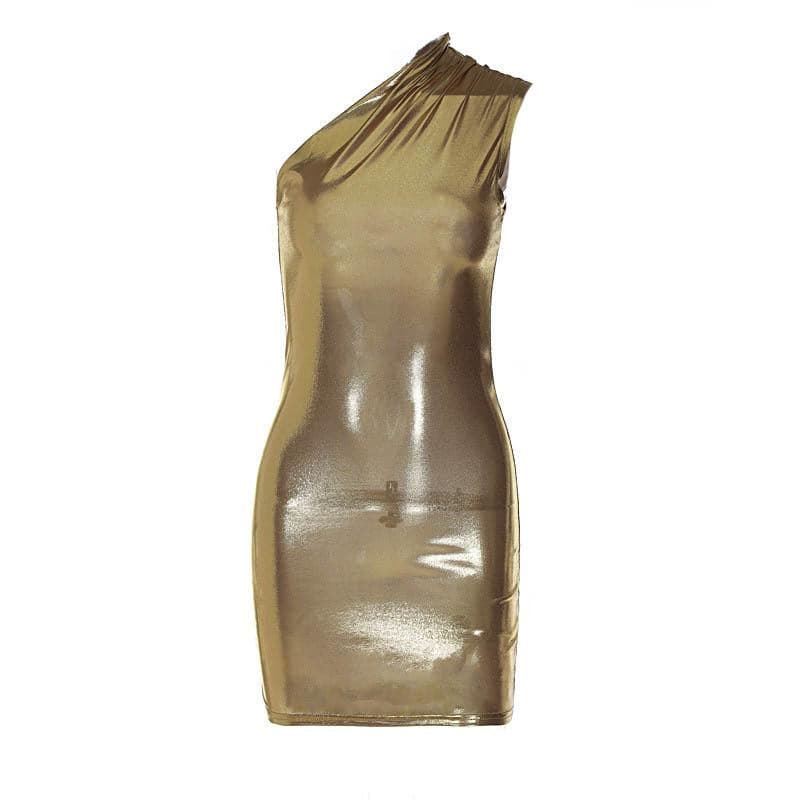 Metallic-Minikleid mit One-Shoulder-Träger und Rüschen, ärmellos und unregelmäßig